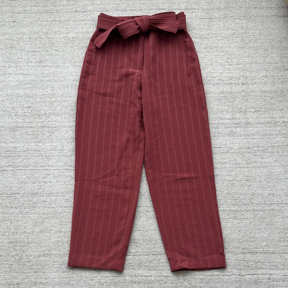 Wilfred Burgundy Pinstripe Tie-Waist Straight Leg Pants
